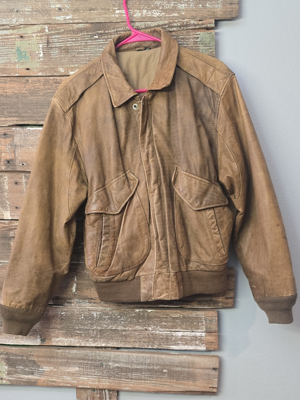Hunt Club Brown Leather Bomber Jacket size 42r